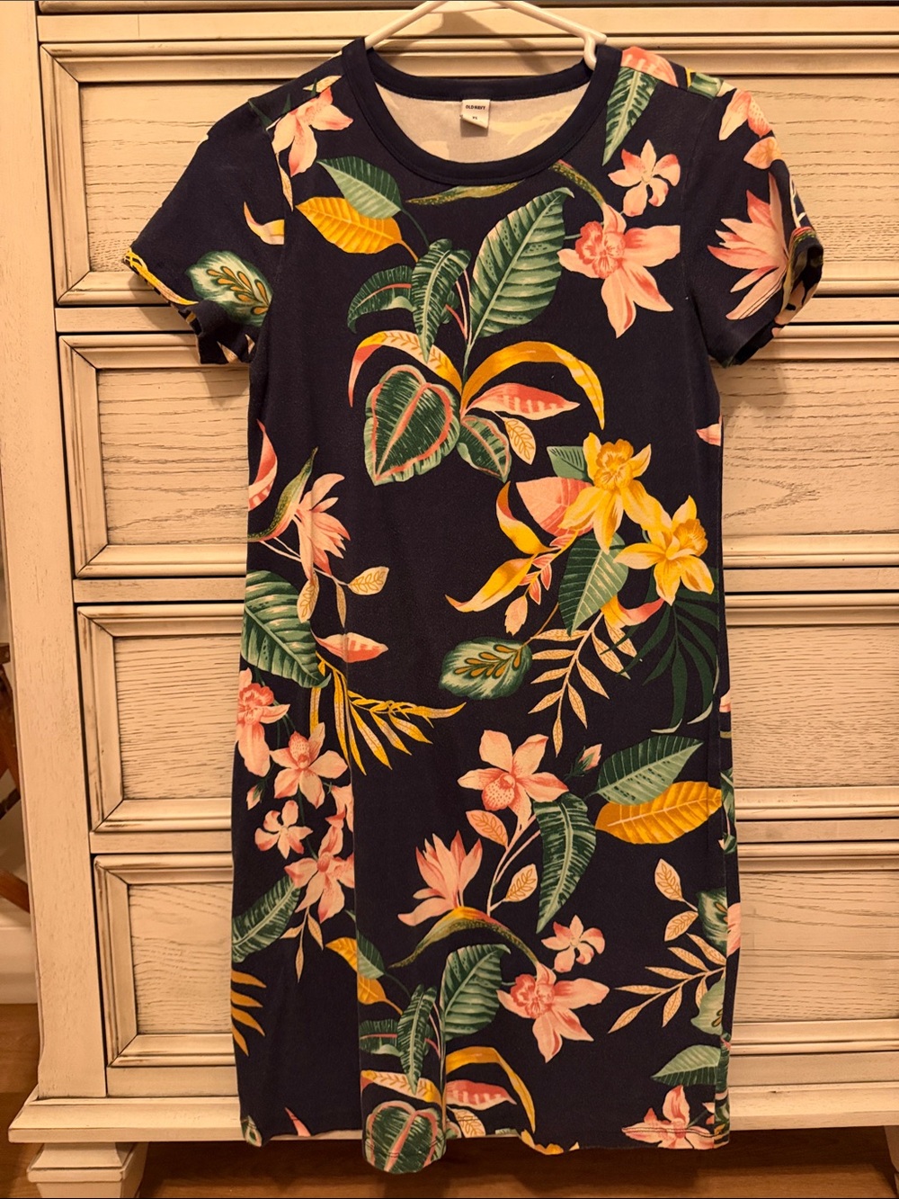Old Navy Navy Tropical Floral Midi Dress